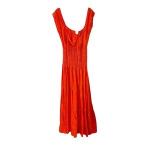 Debbie Katz Orange Off Shoulder Smocked Tiered Milkmaid Dress Peasant Renaissanc
